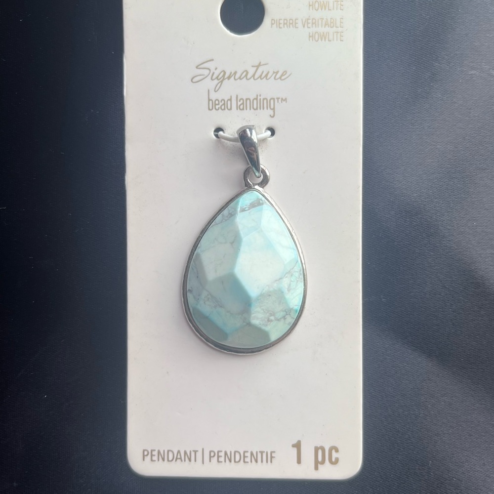 GENUINE HOWLITE STONE PENDANT TEARDROP SHAPE NEW IN PACKAGING